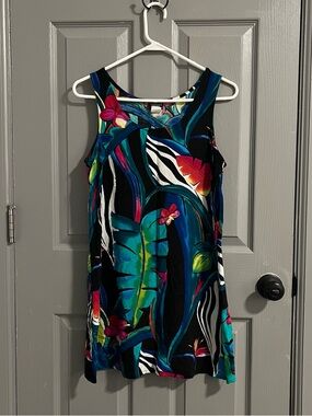 Sleeveless Tropical Mini Dress in Teal & Black 90’s Y2K Resort Beach Vibrant